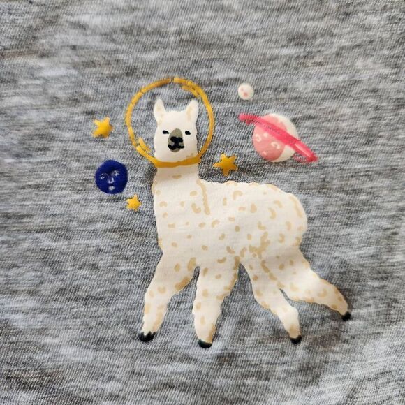 Old Navy XS llama alpaca outer space astronaut basic grey comfy pullover tee shi - Picture 2 of 5